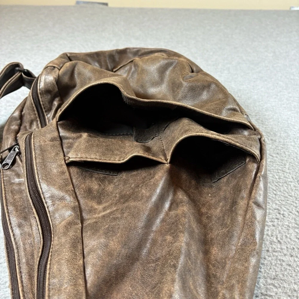 VTG Ace Leather Goods USA Brown Distressed Leather Teardrop Sling Backpack Bag